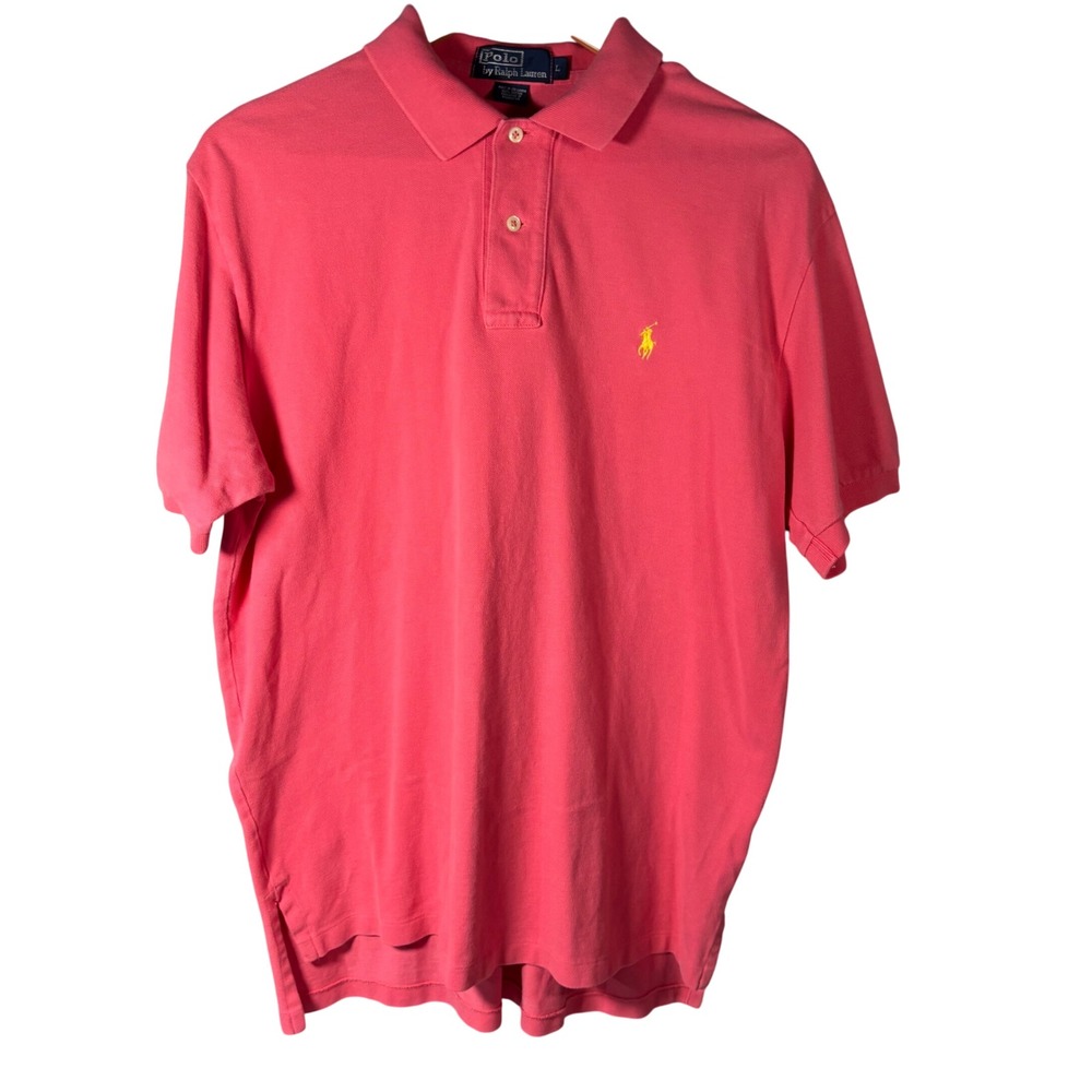 Polo Ralph Lauren Polo Shirt Mens Large Pink Short Sleeve‎ Yellow Pony Logo